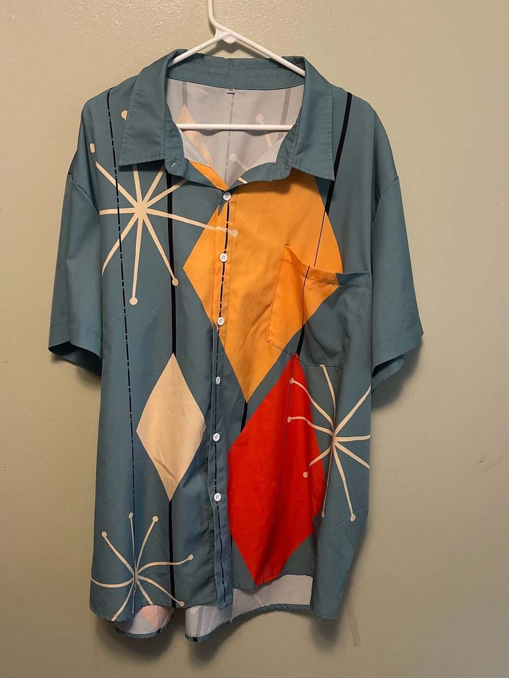 Men's 5XL Atomic Mid Century Modern Bowling Shirt Retro 1950s Starburst Diamond⁠